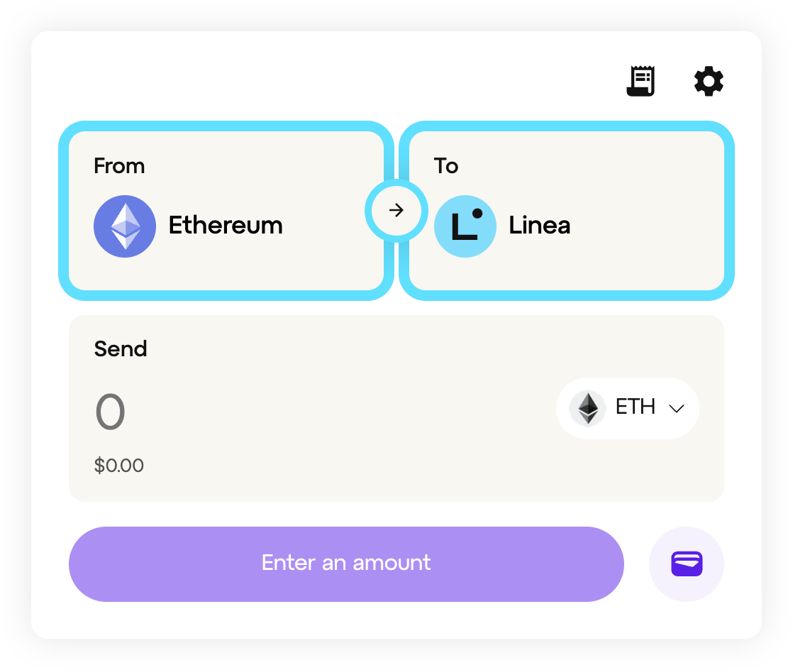 Linea native bridge select transfer direction